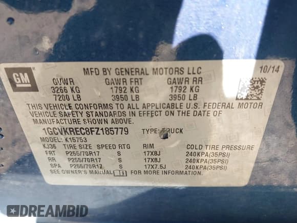 ✅ 2015 Chevrolet Silverado 1500 LT • VIN: 1GCVKREC8FZ185779 • Лот: 43517141. Опубликован ранее на IAAI с пробегом 158 049 миль. Бесплатный доступ к архиву аукционных продаж из США и подробный отчёт об истории автомобиля на DreamBid. Изображение 9.