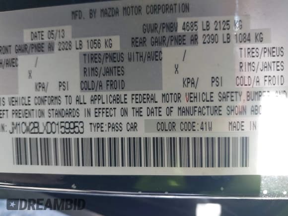 ✅ 2013 Mazda 5 Sport • VIN: JM1CW2BLXD0159953 • Lot: 43851663. Listed on IAAI with 154,906 mi. Free auction sales archive from the USA and detailed vehicle history report at DreamBid. Image 9.