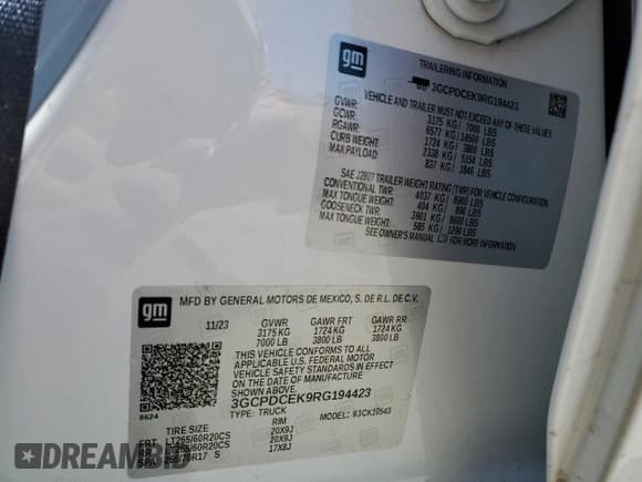 ✅ 2024 Chevrolet Silverado 1500 Custom Trail Boss • VIN: 3GCPDCEK9RG194423 • Lot: 63011675. Listed on Copart with 8,408 mi. Free auction sales archive from the USA and detailed vehicle history report at DreamBid. Image 12.