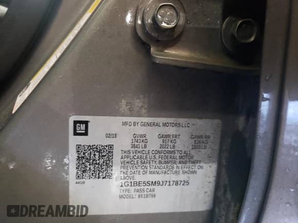 2018 Chevrolet Cruze LT с VIN 1G1BE5SM9J7178725, выставлен на аукционе Copart как лот 65946842 с пробегом 43 511 миль миль и . История ставок и продаж доступна на DreamBid. Изображение 10.