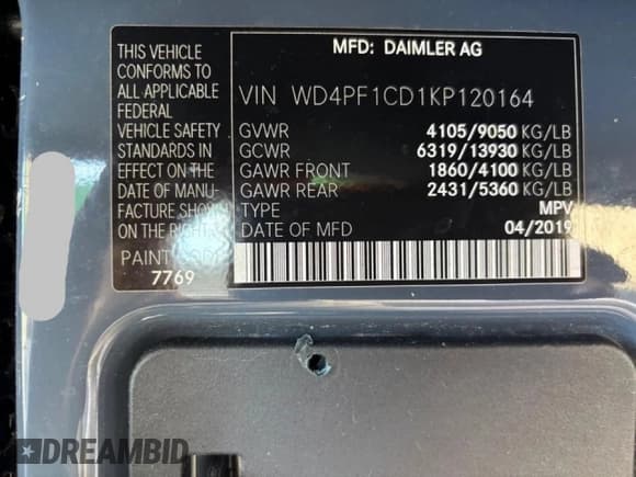 ✅ 2019 Mercedes-Benz Sprinter Cargo • VIN: WD4PF1CD1KP120164 • Lot: 92637065. Listed on Copart with 77,653 mi. Free auction sales archive from the USA and detailed vehicle history report at DreamBid. Image 10.