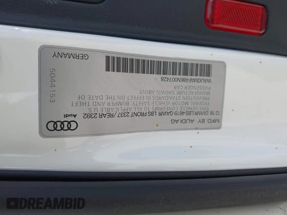 ✅ 2019 Audi A4 Premium • VIN: WAUGMAF48KN007428 • Lot: 42311766. Listed on IAAI with 65,249 mi. Free auction sales archive from the USA and detailed vehicle history report at DreamBid. Image 9.