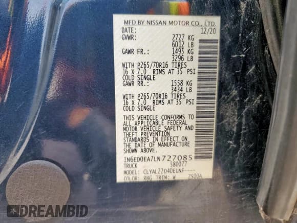 ✅ 2020 Nissan Frontier S • VIN: 1N6ED0EA7LN727085 • Лот: 56985355. Опубликован ранее на Copart с пробегом 165 589 миль. Бесплатный доступ к архиву аукционных продаж из США и подробный отчёт об истории автомобиля на DreamBid. Изображение 12.