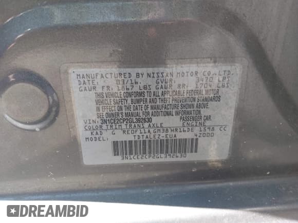 ✅ 2016 Nissan Note SV • VIN: 3N1CE2CP2GL392630 • Lot: 42262288. Listed on IAAI with 103,784 mi. Free auction sales archive from the USA and detailed vehicle history report at DreamBid. Image 9.