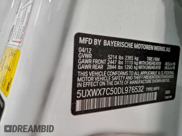 ✅ 2013 BMW X3 xDrive35i • VIN: 5UXWX7C50DL976532 • Лот: 94194835. Опубликован ранее на Copart с пробегом 140 927 миль. Бесплатный доступ к архиву аукционных продаж из США и подробный отчёт об истории автомобиля на DreamBid. Изображение 12.