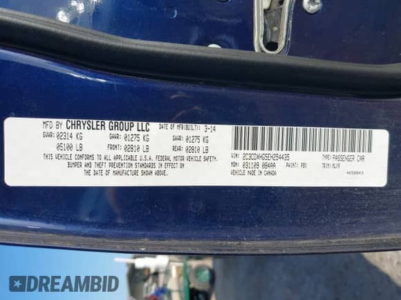 2014 Dodge Charger SXT Plus with VIN 2C3CDXHG5EH254435, listed as a IAAI auction lot 42178122 with 120,622 mi miles and . Bid and sale history available at DreamBid. Image 9.