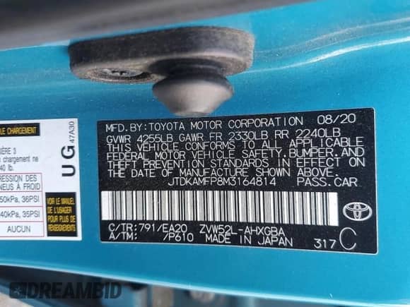 2021 Toyota Prius LE с VIN JTDKAMFP8M3164814, выставлен на аукционе Copart как лот 82216655 с пробегом 159 395 миль миль и Списание • Salvage title. История ставок и продаж доступна на DreamBid. Изображение 13.