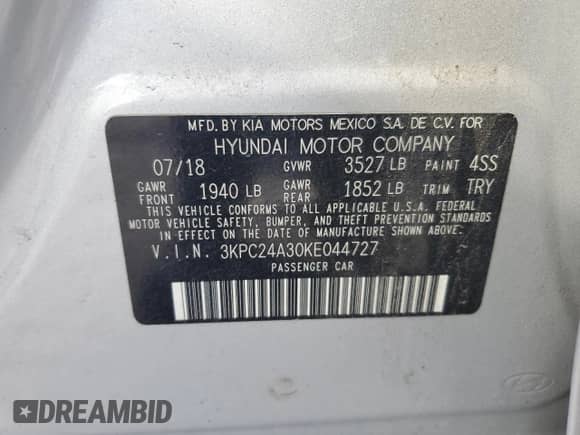 2019 Hyundai Accent SEL с VIN 3KPC24A30KE044727, выставлен на аукционе Copart как лот 69522255 с пробегом Не указан миль и Списание • Salvage title. История ставок и продаж доступна на DreamBid. Изображение 12.