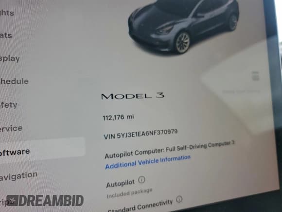 ✅ 2022 Tesla Model 3 • VIN: 5YJ3E1EA6NF370979 • Lot: 95094835. Listed on Copart with 112,176 mi. Free auction sales archive from the USA and detailed vehicle history report at DreamBid. Image 9.