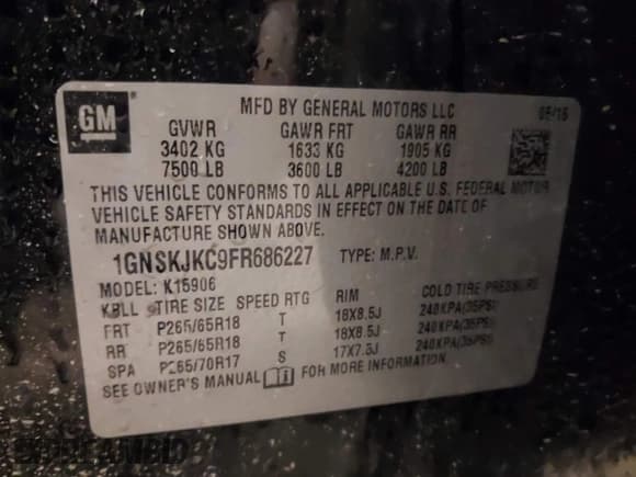 ✅ 2015 Chevrolet Suburban LT • VIN: 1GNSKJKC9FR686227 • Lot: 43595825. Wystawiony na IAAI z przebiegiem 171 806 mil. Bezpłatny archiwum sprzedaży aukcyjnych z USA i szczegółowy raport historii pojazdu na DreamBid. Zdjęcie 9.