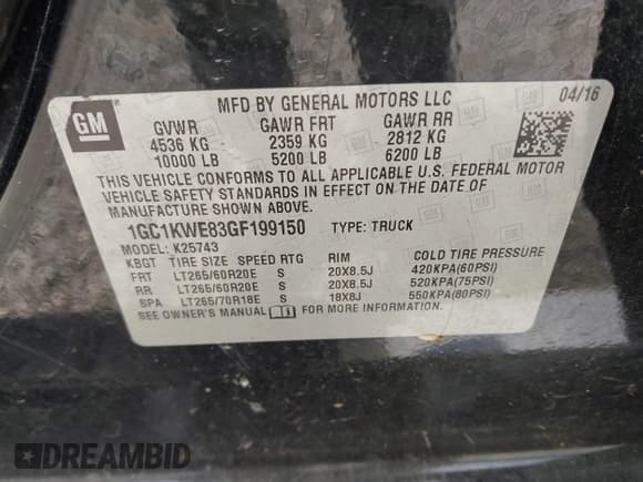 ✅ 2016 Chevrolet Silverado 2500HD LTZ • VIN: 1GC1KWE83GF199150 • Lot: 41440855. Listed on IAAI with Not provided. Free auction sales archive from the USA and detailed vehicle history report at DreamBid. Image 9.