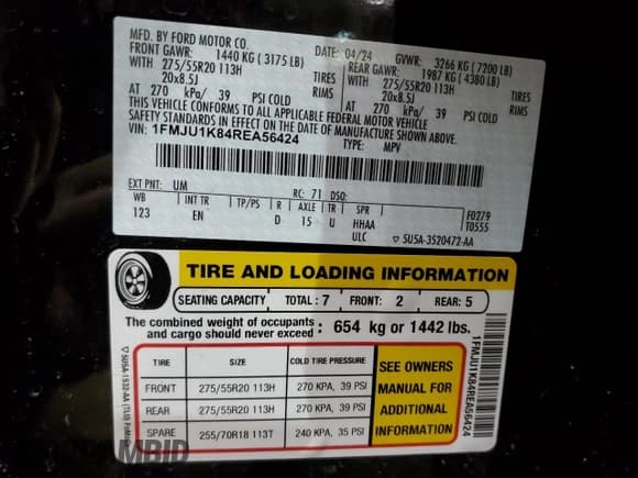 ✅ 2024 Ford Expedition Limited • VIN: 1FMJU1K84REA56424 • Lot: 47478895. Listed on Copart with 19,007 mi. Free auction sales archive from the USA and detailed vehicle history report at DreamBid. Image 14.