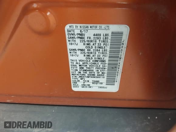 ✅ 2017 Nissan Rogue SV • VIN: JN8AT2MTXHW399119 • Lot: 43404429. Listed on IAAI with 95,732 mi. Free auction sales archive from the USA and detailed vehicle history report at DreamBid. Image 9.