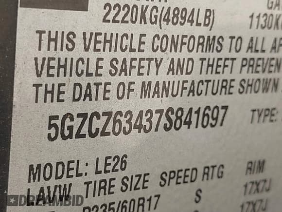 ✅ 2007 Saturn VUE V6 • VIN: 5GZCZ63437S841697 • Lot: 42729124. Listed on IAAI with Not provided. Free auction sales archive from the USA and detailed vehicle history report at DreamBid. Image 9.