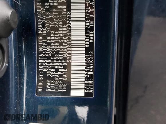 ✅ 2017 Toyota Corolla LE • VIN: 5YFBURHE3HP732738 • Лот: 85114155. Опубликован ранее на Copart с пробегом Не указан. Бесплатный доступ к архиву аукционных продаж из США и подробный отчёт об истории автомобиля на DreamBid. Изображение 12.