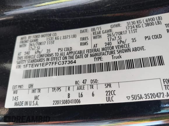 ✅ 2015 Ford F-150 XLT • VIN: 1FTEW1EP7FFC37364 • Lot: 42578852. Listed on IAAI with 84,465 mi. Free auction sales archive from the USA and detailed vehicle history report at DreamBid. Image 9.