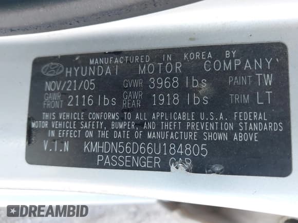 ✅ 2006 Hyundai Elantra GLS • VIN: KMHDN56D66U184805 • Lot: 41789615. Wystawiony na IAAI z przebiegiem 190 140 mil. Bezpłatny archiwum sprzedaży aukcyjnych z USA i szczegółowy raport historii pojazdu na DreamBid. Zdjęcie 9.