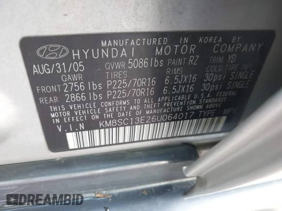 2006 Hyundai Santa Fe GLS с VIN KM8SC13E26U064017, выставлен на аукционе IAAI как лот 43151395 с пробегом 209 932 миль миль и . История ставок и продаж доступна на DreamBid. Изображение 9.