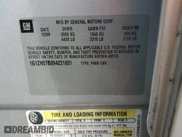 2009 Chevrolet Malibu 1LT z VIN 1G1ZH57B094231001, wystawiony jako Copart lot #71721364 z przebiegiem 143 519 mil mil oraz Szkoda całkowita • Salvage title. Historia ofert i sprzedaży dostępna na DreamBid. Obrazek 12.