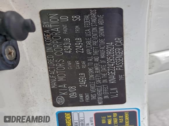 ✅ 2009 Kia Optima SX • VIN: KNAGE224295289214 • Lot: 93855725. Wystawiony na Copart z przebiegiem 156 840 mil. Bezpłatny archiwum sprzedaży aukcyjnych z USA i szczegółowy raport historii pojazdu na DreamBid. Zdjęcie 12.