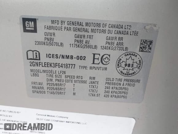 ✅ 2015 Chevrolet Equinox LS • VIN: 2GNFLEEK3F6418777 • Lot: 43744670. Listed on IAAI with 116,790 mi. Free auction sales archive from the USA and detailed vehicle history report at DreamBid. Image 9.