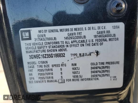 ✅ 2005 Chevrolet Suburban LS • VIN: 3GNEC16Z35G186832 • Лот: 79968144. Опубликован ранее на Copart с пробегом 237 942 миль. Бесплатный доступ к архиву аукционных продаж из США и подробный отчёт об истории автомобиля на DreamBid. Изображение 13.