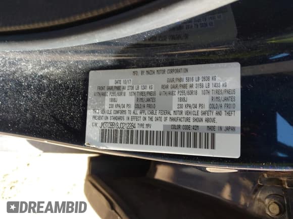 ✅ 2018 Mazda CX-9 Sport • VIN: JM3TCBBY8J0212284 • Lot: 41798637. Listed on IAAI with 72,449 mi. Free auction sales archive from the USA and detailed vehicle history report at DreamBid. Image 9.