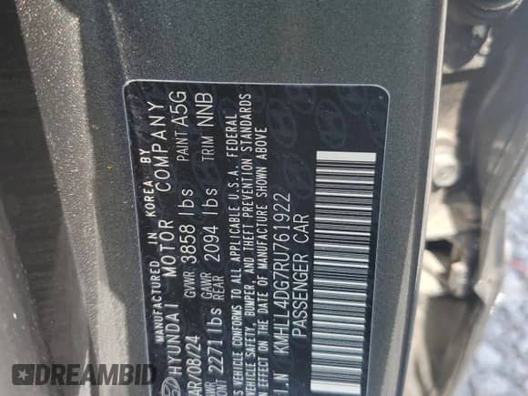 2024 Hyundai Elantra SE with VIN KMHLL4DG7RU761922, listed as a Copart auction lot 71610445 with 42,053 mi miles and Salvage title. Bid and sale history available at DreamBid. Image 12.