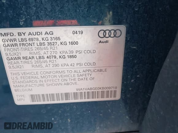 ✅ 2019 Audi e-tron Prestige • VIN: WA1VABGE0KB009718 • Lot: 42336983. Listed on IAAI with 54,871 mi. Free auction sales archive from the USA and detailed vehicle history report at DreamBid. Image 9.