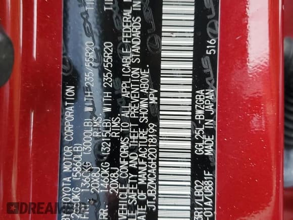 ✅ 2017 Lexus RX 350 • VIN: JTJBZMCA6H2018199 • Lot: 57132305. Wystawiony na Copart z przebiegiem 39 726 mil. Bezpłatny archiwum sprzedaży aukcyjnych z USA i szczegółowy raport historii pojazdu na DreamBid. Zdjęcie 13.