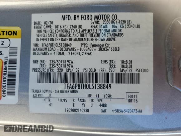 ✅ 2020 Ford Mustang EcoBoost • VIN: 1FA6P8TH0L5138849 • Лот: 87448945. Опубликован ранее на Copart с пробегом 30 445 миль. Бесплатный доступ к архиву аукционных продаж из США и подробный отчёт об истории автомобиля на DreamBid. Изображение 12.