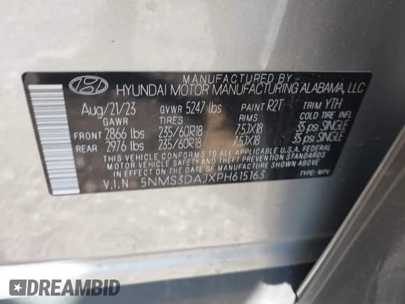 ✅ 2023 Hyundai Santa Fe SEL • VIN: 5NMS3DAJXPH615163 • Lot: 43336612. Wystawiony na IAAI z przebiegiem 21 781 mil. Bezpłatny archiwum sprzedaży aukcyjnych z USA i szczegółowy raport historii pojazdu na DreamBid. Zdjęcie 9.