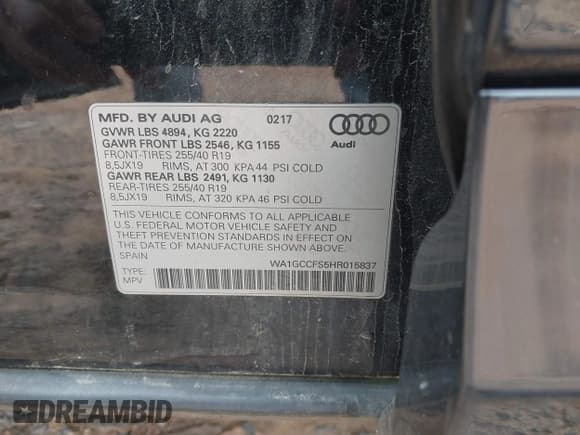 ✅ 2017 Audi Q3 Prestige • VIN: WA1GCCFS5HR015837 • Lot: 41985768. Listed on IAAI with 69,300 mi. Free auction sales archive from the USA and detailed vehicle history report at DreamBid. Image 9.