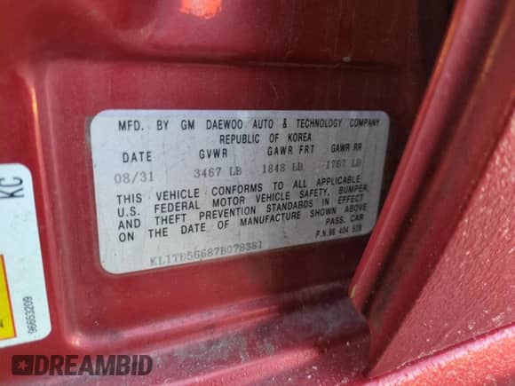 2007 Chevrolet Aveo LS z VIN KL1TD56687B078381, wystawiony jako Copart lot #87012844 z przebiegiem 153 019 mil mil oraz Szkoda całkowita • Salvage title. Historia ofert i sprzedaży dostępna na DreamBid. Obrazek 12.