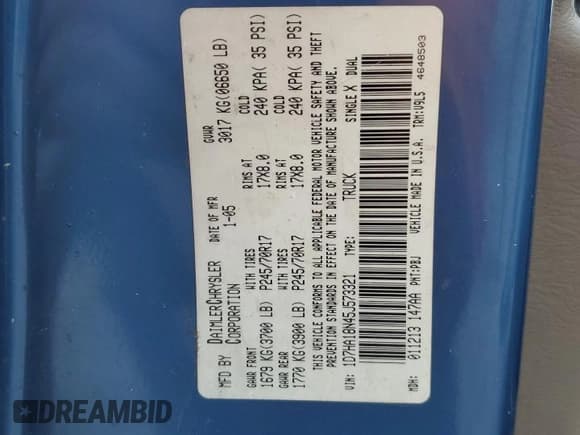 ✅ 2005 Dodge 1500 SLT • VIN: 1D7HA18N45J573321 • Лот: 71855254. Опубликован ранее на Copart с пробегом 111 393 миль. Бесплатный доступ к архиву аукционных продаж из США и подробный отчёт об истории автомобиля на DreamBid. Изображение 13.