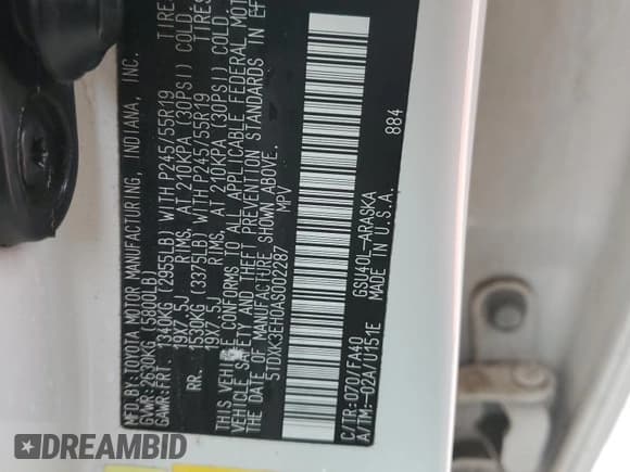 ✅ 2010 Toyota Highlander Sport • VIN: 5TDXK3EH0AS002287 • Лот: 52805395. Опубликован ранее на Copart с пробегом 232 357 миль. Бесплатный доступ к архиву аукционных продаж из США и подробный отчёт об истории автомобиля на DreamBid. Изображение 12.