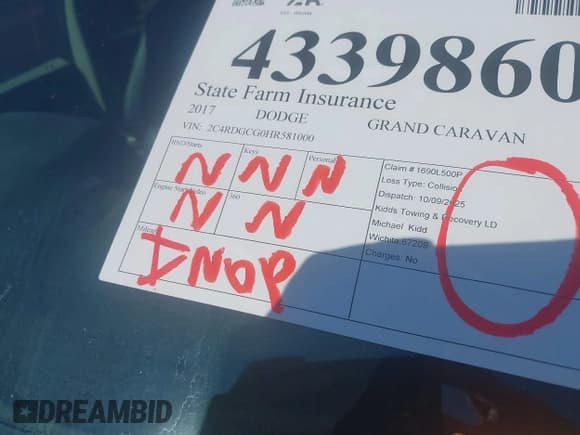 ✅ 2017 Dodge Grand Caravan SXT • VIN: 2C4RDGCG0HR581000 • Lot: 43398600. Listed on IAAI with Not provided. Free auction sales archive from the USA and detailed vehicle history report at DreamBid. Image 7.