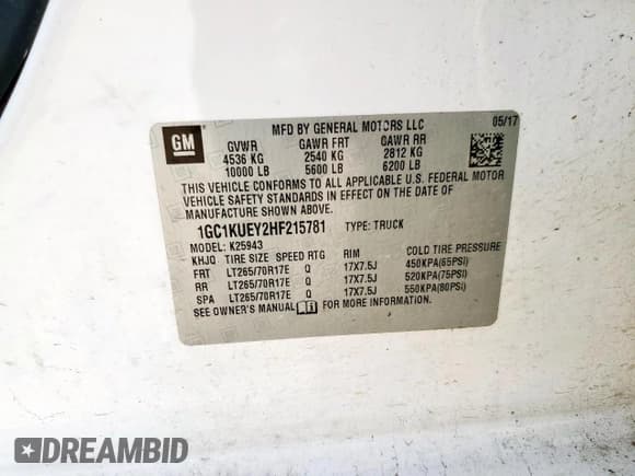 ✅ 2017 Chevrolet Silverado 2500HD Work Truck • VIN: 1GC1KUEY2HF215781 • Lot: 68792115. Wystawiony na Copart z przebiegiem 191 528 mil. Bezpłatny archiwum sprzedaży aukcyjnych z USA i szczegółowy raport historii pojazdu na DreamBid. Zdjęcie 12.