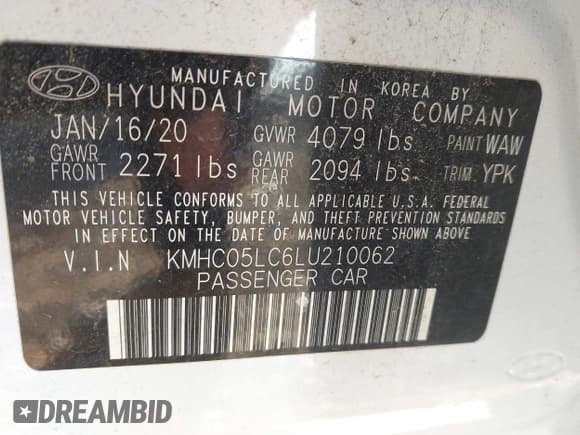 ✅ 2020 Hyundai Ioniq Limited • VIN: KMHC05LC6LU210062 • Lot: 43513682. Listed on IAAI with 29,912 mi. Free auction sales archive from the USA and detailed vehicle history report at DreamBid. Image 9.