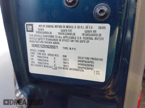 ✅ 2005 Chevrolet Avalanche Z66 • VIN: 3GNEC12ZX5G285671 • Lot: 42154713. Listed on IAAI with 167,751 mi. Free auction sales archive from the USA and detailed vehicle history report at DreamBid. Image 9.