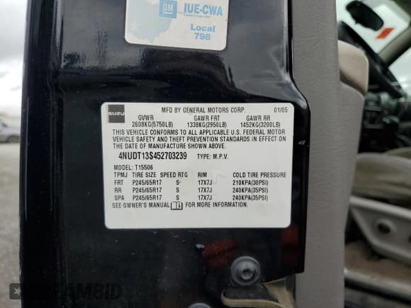 ✅ 2005 Isuzu Ascender S • VIN: 4NUDT13S452703239 • Lot: 72991774. Listed on Copart with Not provided. Free auction sales archive from the USA and detailed vehicle history report at DreamBid. Image 14.