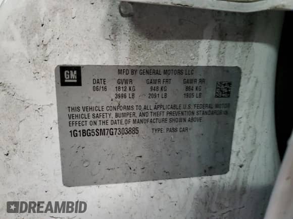 ✅ 2016 Chevrolet Cruze Premier • VIN: 1G1BG5SM7G7303885 • Lot: 72704042. Wystawiony na Copart z przebiegiem 103 198 mil mil. Skorzystaj z bezpłatnego archiwum sprzedaży aukcyjnych z USA i zobacz szczegółowy raport historii pojazdu na DreamBid. Zdjęcie 12.