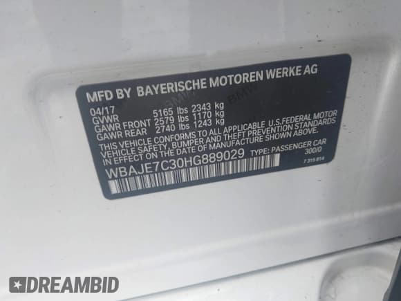 ✅ 2017 BMW 5 Series 540i xDrive • VIN: WBAJE7C30HG889029 • Lot: 43769608. Listed on IAAI with 43,630 mi. Free auction sales archive from the USA and detailed vehicle history report at DreamBid. Image 9.