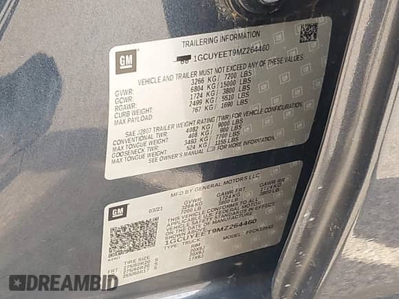 2021 Chevrolet Silverado 1500 RST with VIN 1GCUYEET9MZ264460, listed as a IAAI auction lot 43612602 with 31,804 mi miles and . Bid and sale history available at DreamBid. Image 9.