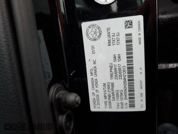 ✅ 2021 Honda CR-V LX • VIN: 2HKRW2H26MH212613 • Lot: 85569795. Listed on Copart with 54,951 mi. Free auction sales archive from the USA and detailed vehicle history report at DreamBid. Image 14.