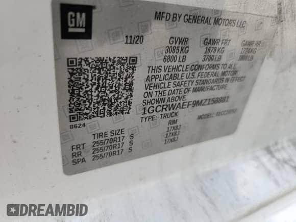 2021 Chevrolet Silverado 1500 Work Truck z VIN 1GCRWAEF9MZ158881, wystawiony jako Copart lot #64322985 z przebiegiem 78 552 mil mil oraz Czysty tytuł • Clean title. Historia ofert i sprzedaży dostępna na DreamBid. Obrazek 12.