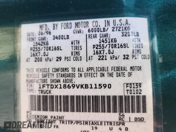 ✅ 1997 Ford F-150 XL • VIN: 1FTDX1869VKB11590 • Lot: 81113915. Wystawiony na Copart z przebiegiem 138 255 mil. Bezpłatny archiwum sprzedaży aukcyjnych z USA i szczegółowy raport historii pojazdu na DreamBid. Zdjęcie 12.