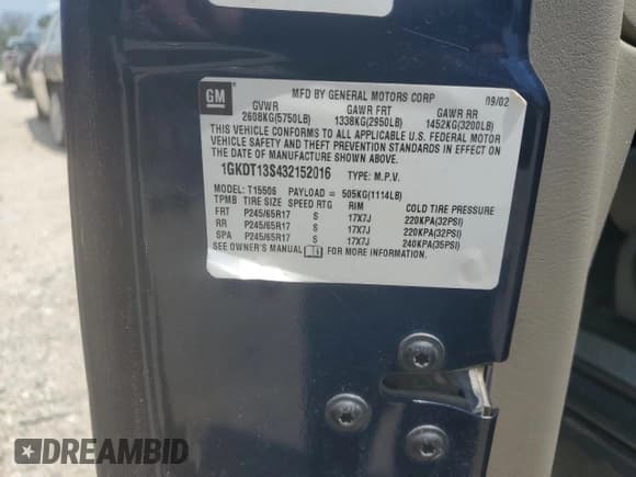 ✅ 2003 GMC Envoy SLE • VIN: 1GKDT13S432152016 • Lot: 63779235. Wystawiony na Copart z przebiegiem 226 526 mil. Bezpłatny archiwum sprzedaży aukcyjnych z USA i szczegółowy raport historii pojazdu na DreamBid. Zdjęcie 13.