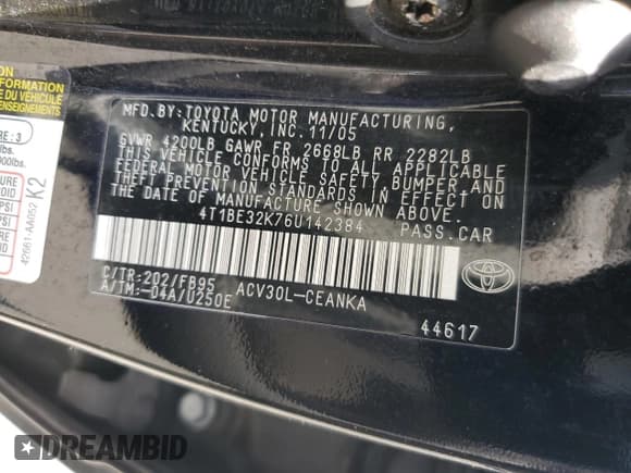 ✅ 2006 Toyota Camry LE • VIN: 4T1BE32K76U142384 • Lot: 84056355. Wystawiony na Copart z przebiegiem 165 543 mil. Bezpłatny archiwum sprzedaży aukcyjnych z USA i szczegółowy raport historii pojazdu na DreamBid. Zdjęcie 12.