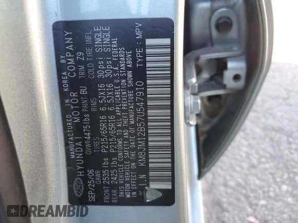 2007 Hyundai Tucson GLS z VIN KM8JM12B57U547910, wystawiony jako Copart lot #75949164 z przebiegiem 146 340 mil mil oraz Szkoda całkowita • Salvage title. Historia ofert i sprzedaży dostępna na DreamBid. Obrazek 12.